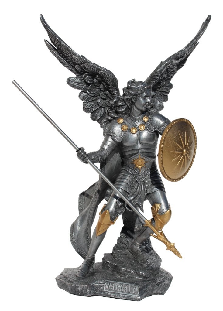 Unicorn Studio Veronese Design 13 5/8 "" Tall Raphael the Archangel Sculpture Dedical Gift تمثال بارد Pewter Pewter Sculpture Sculpture - Image 1