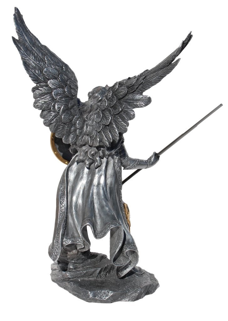 Unicorn Studio Veronese Design 13 5/8 "" Tall Raphael the Archangel Sculpture Dedical Gift تمثال بارد Pewter Pewter Sculpture Sculpture - Image 3