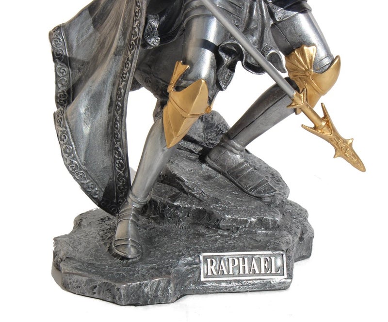 Unicorn Studio Veronese Design 13 5/8 "" Tall Raphael the Archangel Sculpture Dedical Gift تمثال بارد Pewter Pewter Sculpture Sculpture - Image 4