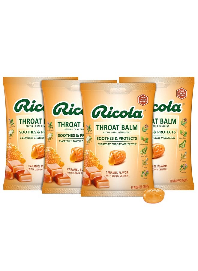 Ricola Throat Balm Caramel Throat Drops With Liquid Center, 34 Count (Pack Of 4) Coat & Protect Your Throat, Daily Throat Relief & Protection, Oral Demulcent - Image 1