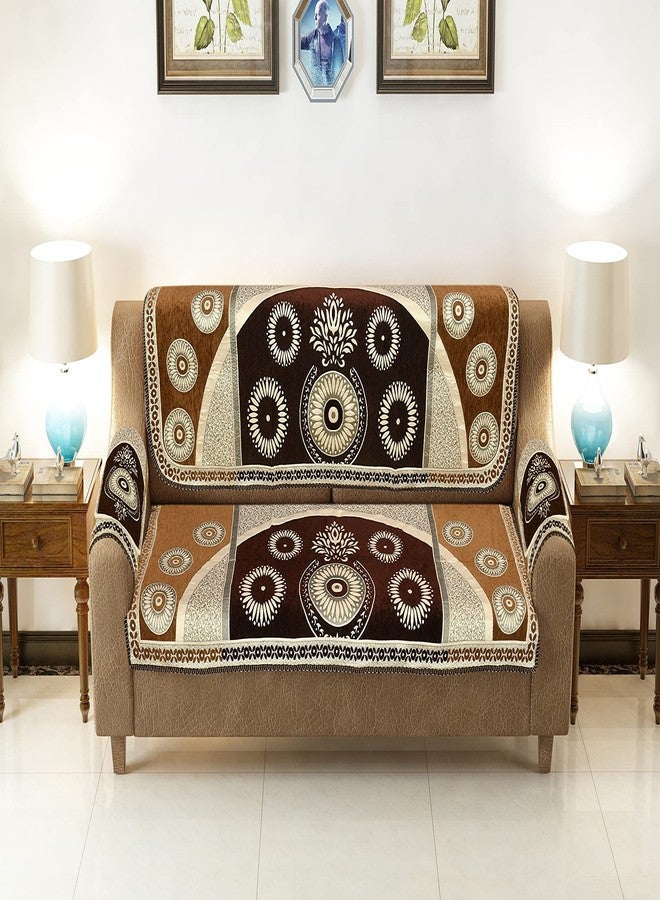 jayvaam Sawna Homes 5 Seater Sofa Cover Set - 3 + 1+1 Chennile Heavy Velvet Fabric Sofa Cover Back 5 Seater With 6 Pcs Arms Sofa Cover And Centre Table Cover, Coffee - Image 5