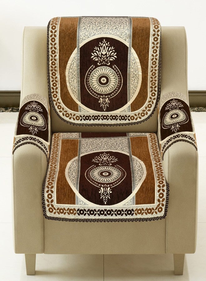 jayvaam Sawna Homes 5 Seater Sofa Cover Set - 3 + 1+1 Chennile Heavy Velvet Fabric Sofa Cover Back 5 Seater With 6 Pcs Arms Sofa Cover And Centre Table Cover, Coffee - Image 2