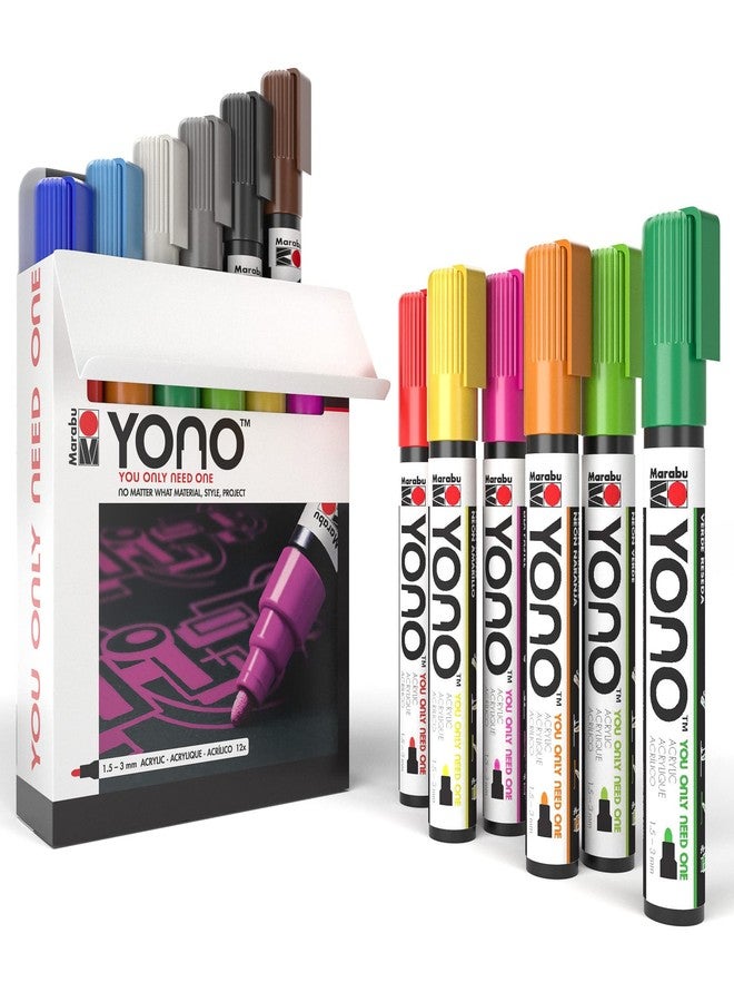 Marabu YONO Acrylic Paint Markers for Canvas - 12 Professional Paint Pens for Rocks, Glass, Leather, Graffiti, Sneakers and Shoes - Image 1