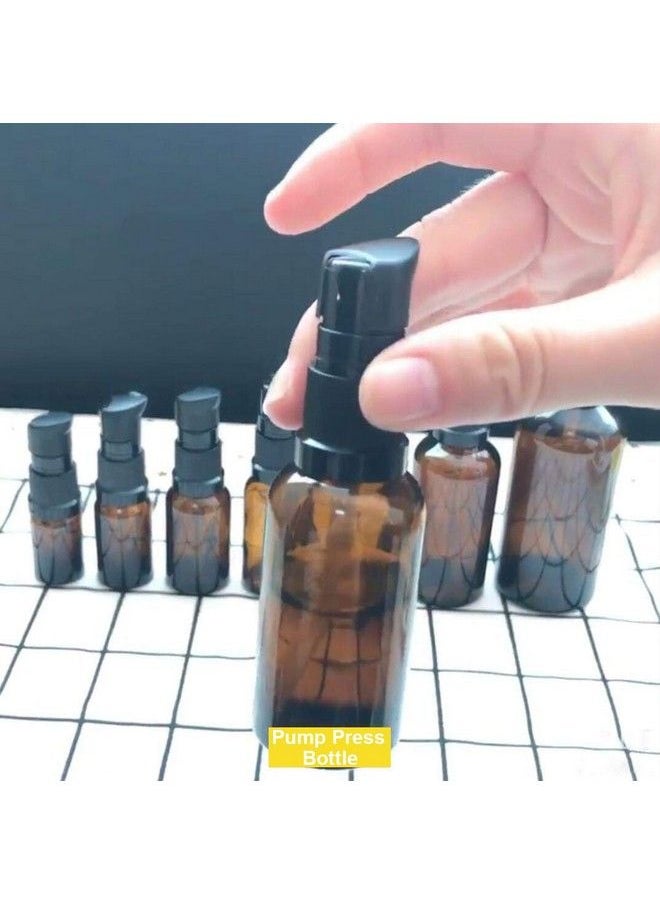 UPSTORE - 2Pcs (100Ml/ 3.4Oz) Amber Glass Empty Pump Press Bottles With Cap Refillable Portable Bottle Vial Case Makeup Pot Jar Travel Sub Bottling For Lotion Essence Emulsion Essence Serum Shampoo - Image 1
