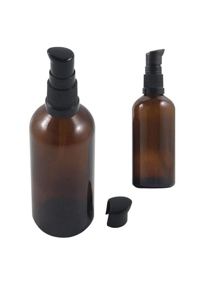 UPSTORE - 2Pcs (100Ml/ 3.4Oz) Amber Glass Empty Pump Press Bottles With Cap Refillable Portable Bottle Vial Case Makeup Pot Jar Travel Sub Bottling For Lotion Essence Emulsion Essence Serum Shampoo - Image 1