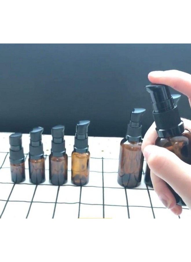 UPSTORE - 2Pcs (100Ml/ 3.4Oz) Amber Glass Empty Pump Press Bottles With Cap Refillable Portable Bottle Vial Case Makeup Pot Jar Travel Sub Bottling For Lotion Essence Emulsion Essence Serum Shampoo - Image 1