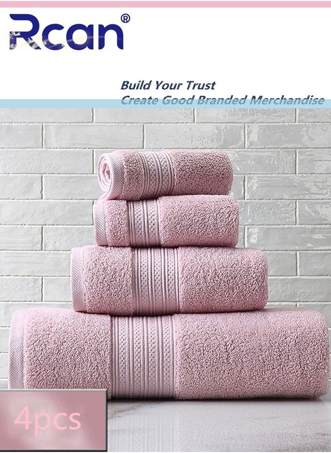 Rcan 4 Piece Towel Set Cotton Luxury Plush Towels 2 Square Towel 1 Washcloths 1 Bath Towel Highly Absorbent Quick Dry Towel Premium Quality Towel Hand Set for Bathroom Hotel  - Image 1