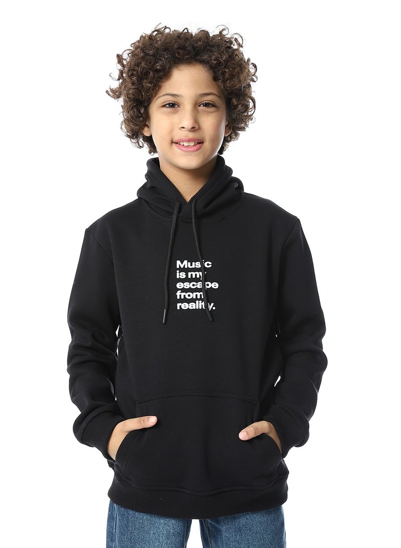 Andora Printed Slip On Fleeced Boys Hoodie_Heather Black - Image 1