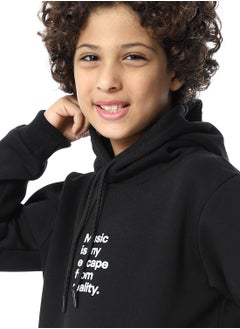 Andora Printed Slip On Fleeced Boys Hoodie_Heather Black  - Image 4