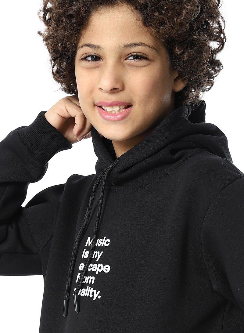 Andora Printed Slip On Fleeced Boys Hoodie_Heather Black - Image 4