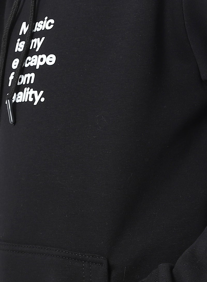 Andora Printed Slip On Fleeced Boys Hoodie_Heather Black - Image 5