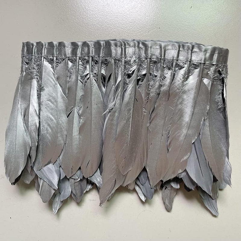 Sowder Duck Goose Feather Trim Fringe 2 Yards (Silver) - Image 1