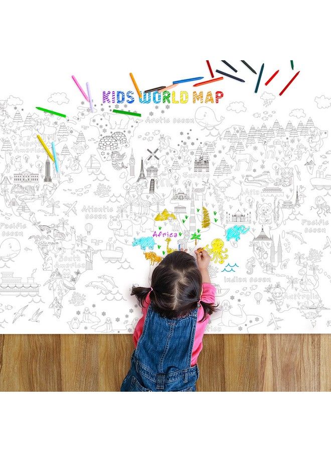 Outus Giant Coloring Poster Jumbo Coloring World Map For Kids Large Coloring Book Kids World Map Coloring Poster Wall Doodle Art Coloring Education Poster For Classroom Home Birthday Party 45.3 X 31.5 Inch  - Image 2