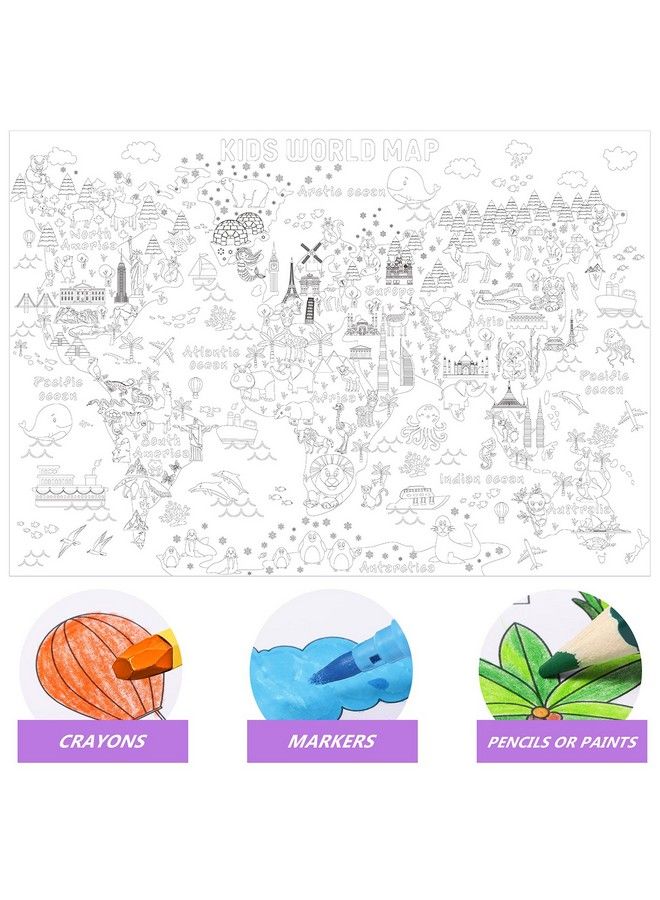 Outus Giant Coloring Poster Jumbo Coloring World Map For Kids Large Coloring Book Kids World Map Coloring Poster Wall Doodle Art Coloring Education Poster For Classroom Home Birthday Party 45.3 X 31.5 Inch  - Image 4
