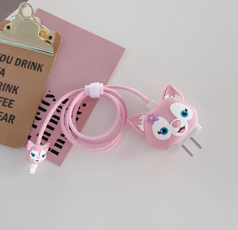 Skysia Charger Protector & Cable Saver for iPhone 18W 20W – 3D Pink Cute Cat Design, 4-in-1 Full Protection Cover with Wire Guard & Data Line Protector (Multicolored) - Image 2