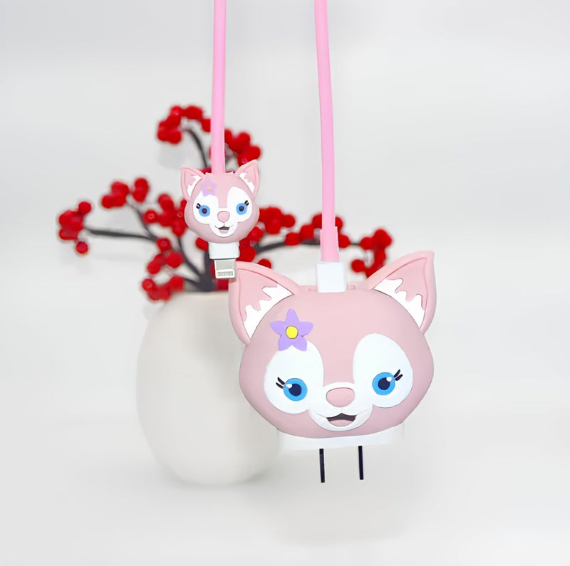 Skysia Charger Protector & Cable Saver for iPhone 18W 20W – 3D Pink Cute Cat Design, 4-in-1 Full Protection Cover with Wire Guard & Data Line Protector (Multicolored) - Image 1