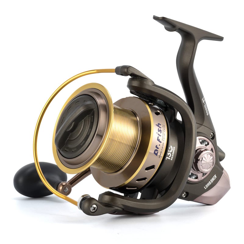 DrFish Long Shot 10000 Saltwater Spinning Reel Surf Fishing 131 BBS 40LB Max Drag Ultra High Capacity Heavy Duty Surf Casting Reel Offshore Catfish Ocean Sea