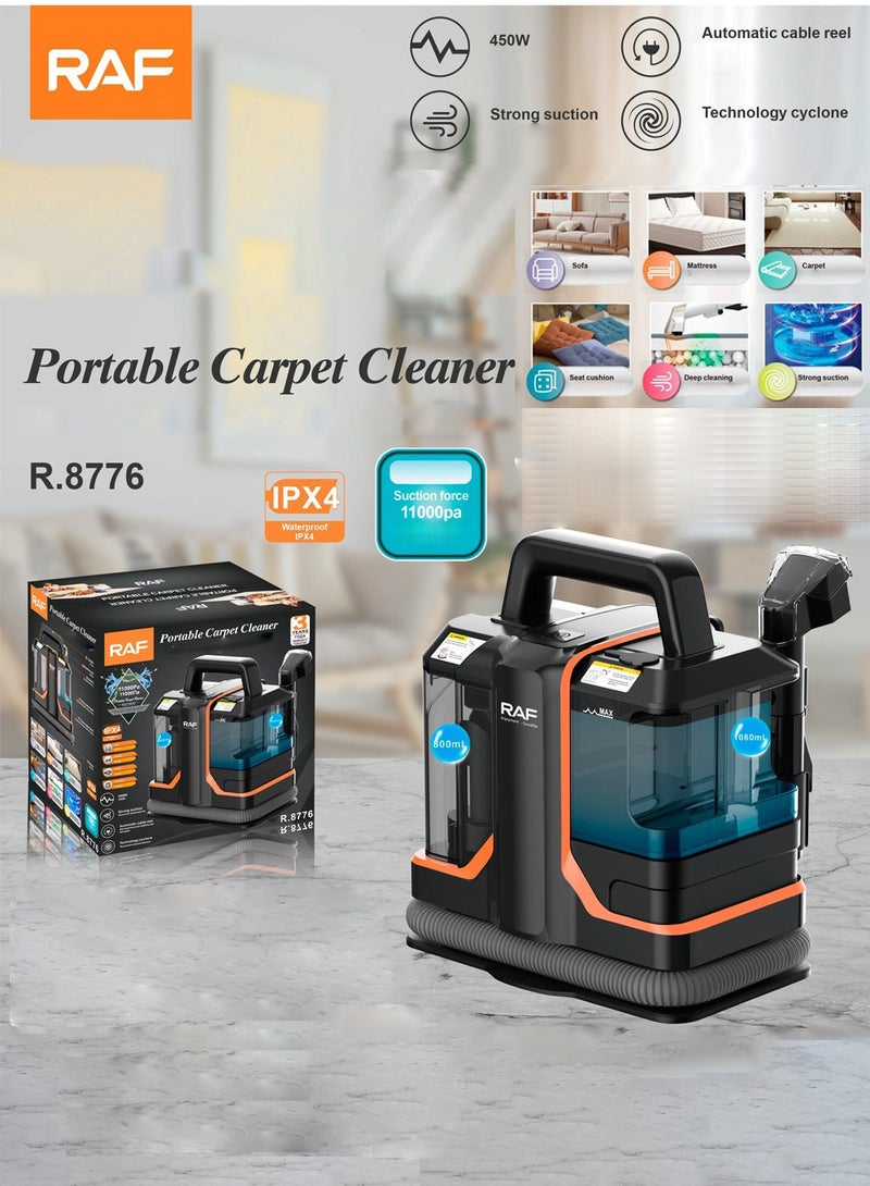RAF Portable Cleaner with Powerful Suction Removes Tough Stains from Carpets, Furniture, Curtains & Car Interiors | 1080 ml 450 W