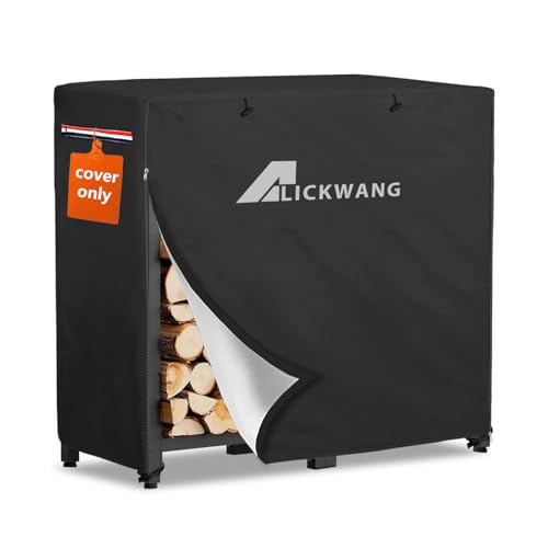 Alickwang 34Inch Firewood Rack CoverHeavy Duty 600D Waterproof Outdoor Firewood Storage Rack Cover All Weather Protection Firewood Rack Cover14 D x 34 W x 31 HBlackCover Only - Image 1