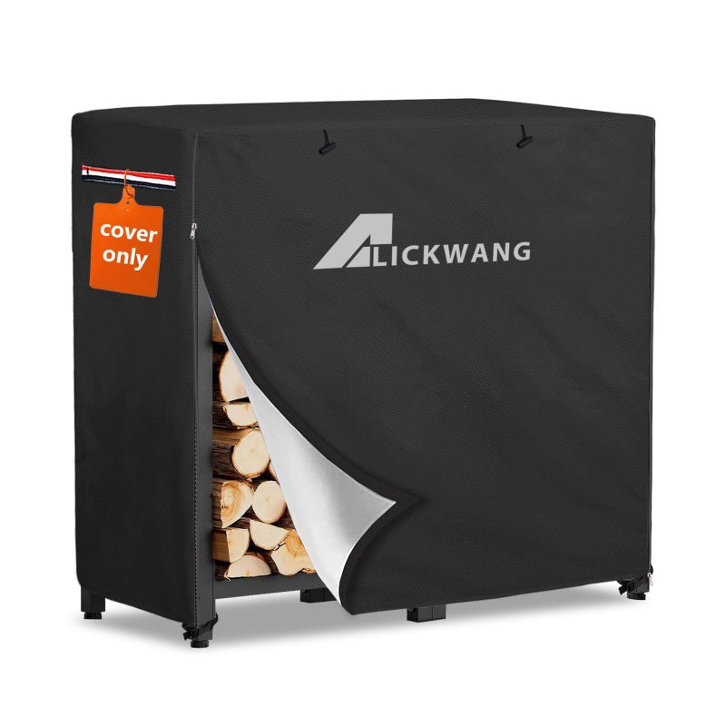 Alickwang 34Inch Firewood Rack CoverHeavy Duty 600D Waterproof Outdoor Firewood Storage Rack Cover All Weather Protection Firewood Rack Cover14 D x 34 W x 31 HBlackCover Only - Image 2