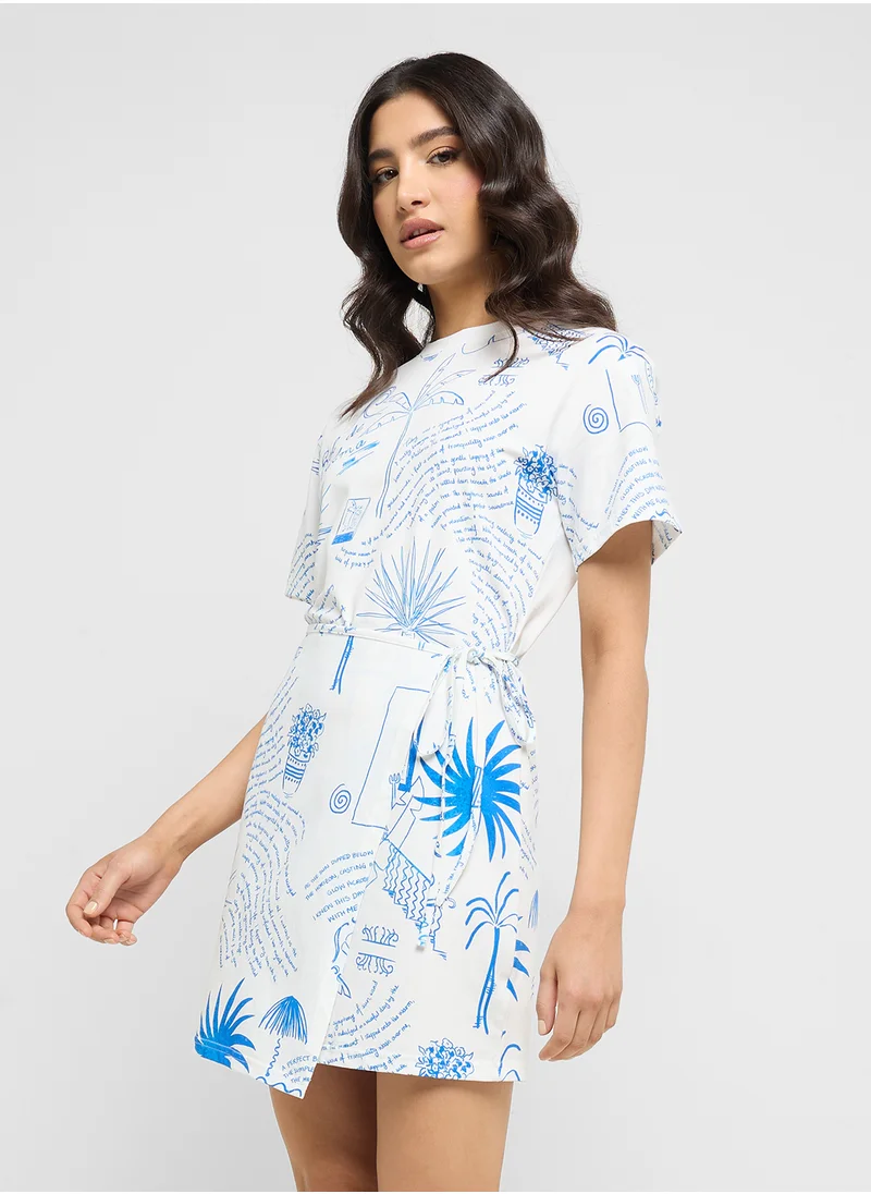 Never fully Dressed Printed Tie Detailed Dress