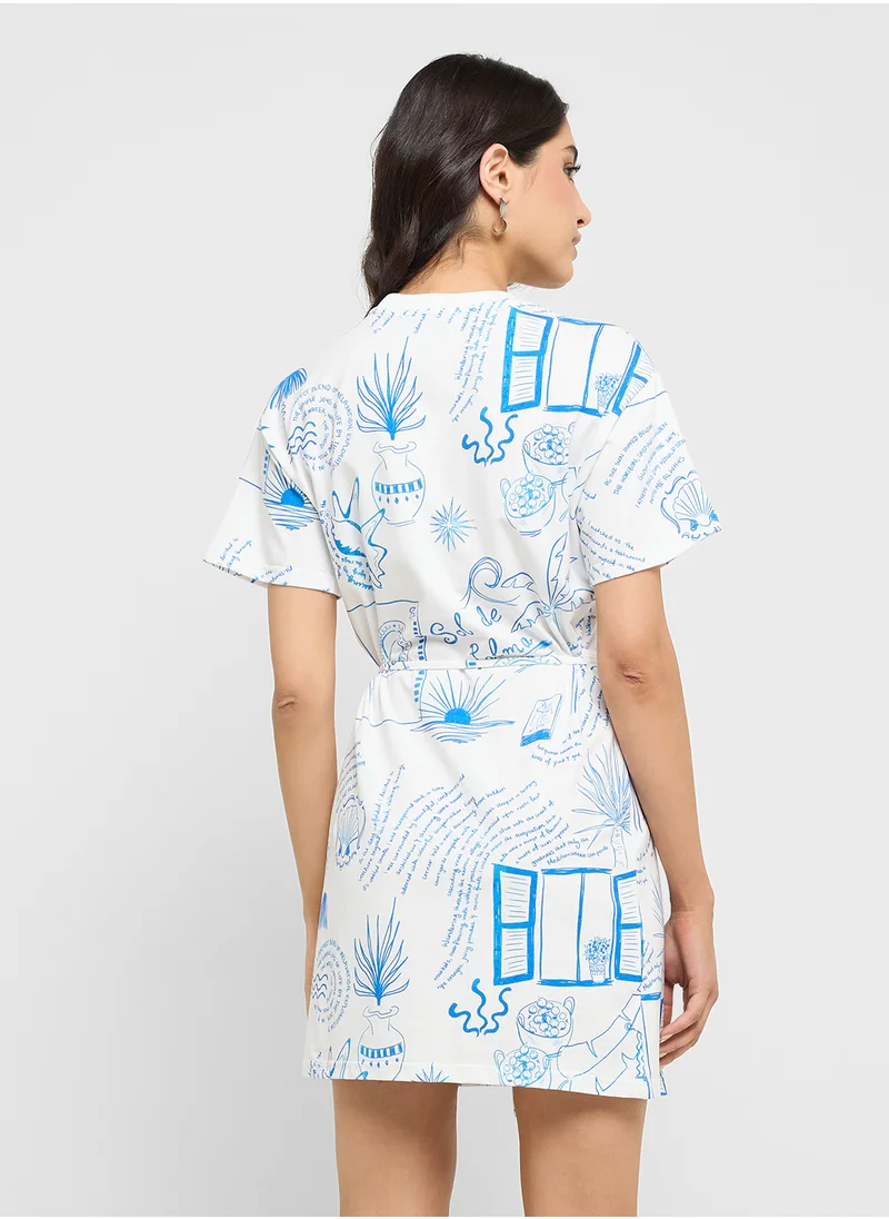 Never fully Dressed Printed Tie Detailed Dress
