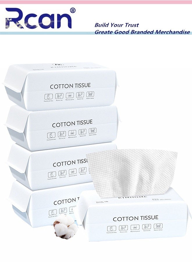 Rcan Disposable Face Towel 5 Pack Lint Free Facial Cleansing Towels 100 Count Cotton Dry Facial Tissue for Travel Extra Thick Soft Dry and Wet Use for Sensitive Skin Makeup Removing Baby Care - Image 1