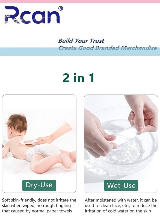 Rcan Disposable Face Towel 5 Pack Lint Free Facial Cleansing Towels 100 Count Cotton Dry Facial Tissue for Travel Extra Thick Soft Dry and Wet Use for Sensitive Skin Makeup Removing Baby Care - Image 5