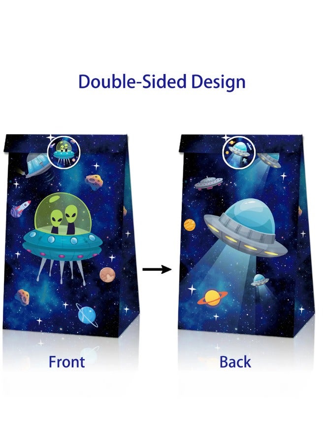 ذا بارتي بوبير مجموعة من 12 كيس هدايا لحفلات الفضاء - أكياس هدايا مجرة ​​الفضاء الخارجي مع ملصقات - Image 5