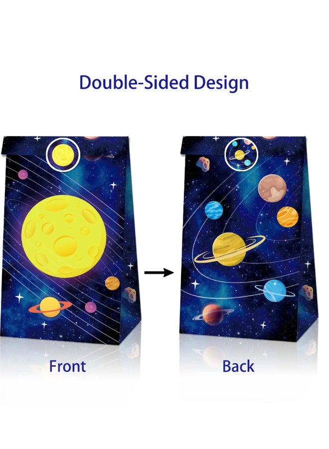 ذا بارتي بوبير مجموعة من 12 كيس هدايا لحفلات الفضاء - أكياس هدايا مجرة ​​الفضاء الخارجي مع ملصقات - Image 3