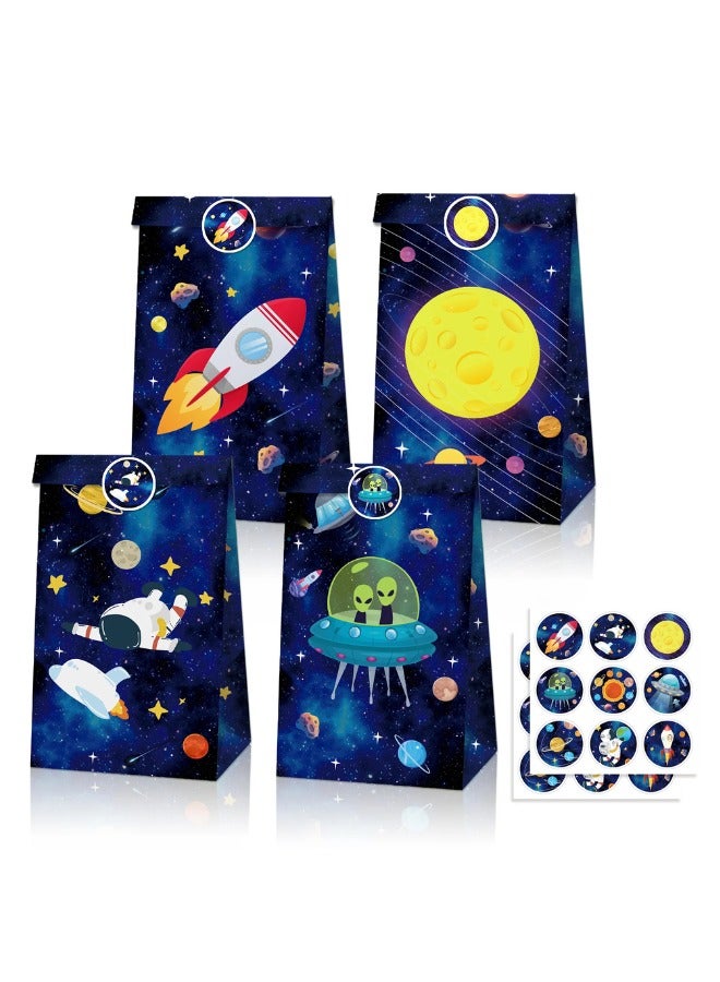 ذا بارتي بوبير مجموعة من 12 كيس هدايا لحفلات الفضاء - أكياس هدايا مجرة ​​الفضاء الخارجي مع ملصقات - Image 1