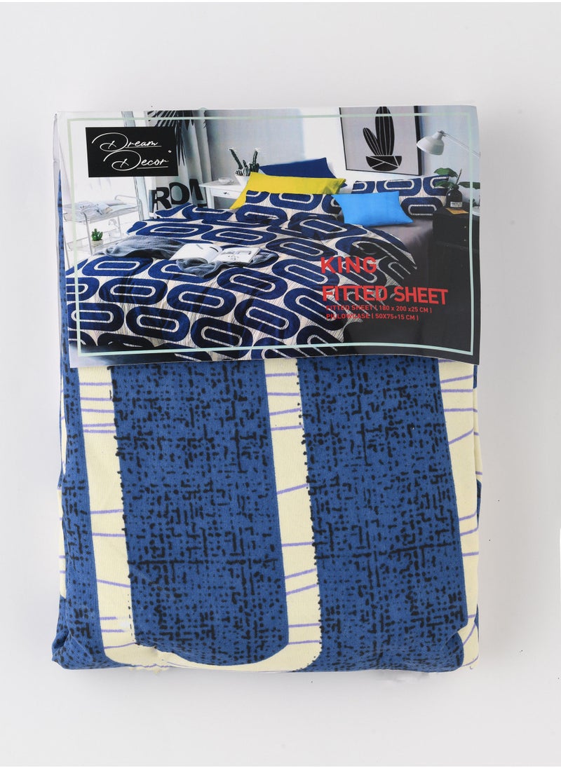 Soft and Durable Fitted Bed Sheet Set - 100% Polyester with 2 Pillow Case King Size 180x200x25 cm