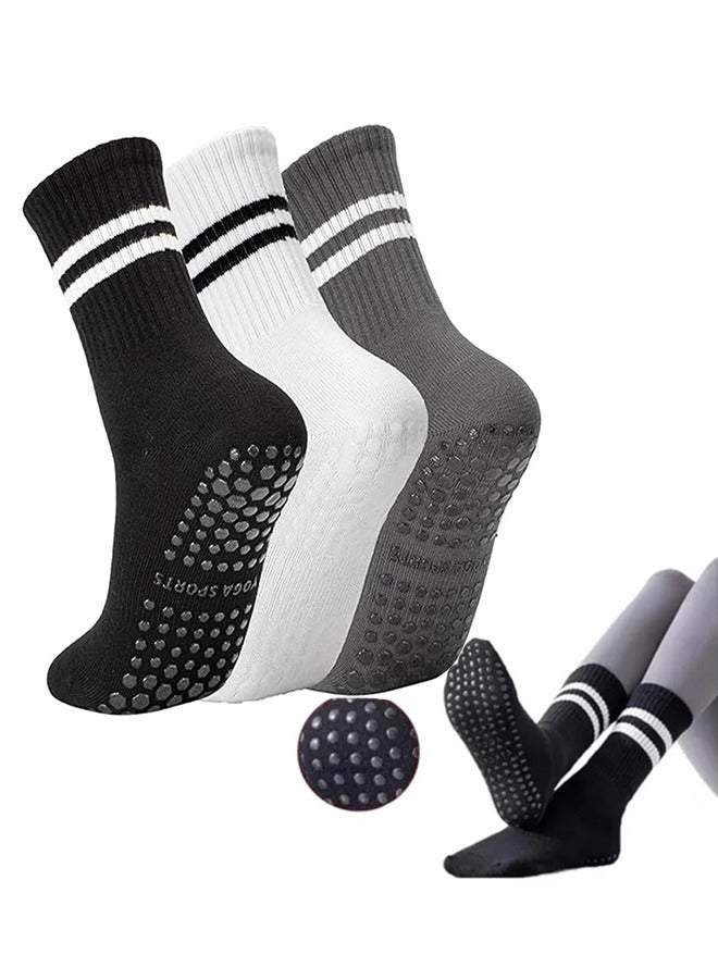 Arabest 3 Pairs Yoga Pilates Socks with Grips for Women, Non Slip Grips Cotton Socks for Barre, Ballet, Dance, Workouts - Image 1