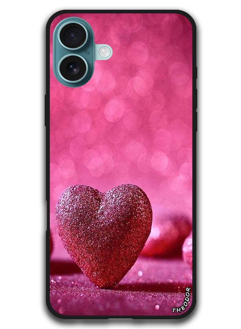 Theodor Protective Case Anti Scratch Shock Proof Bumper Cover For iPhone 16 Plus (6.7)-inch Dark Pink Gliter Heart - Image 1