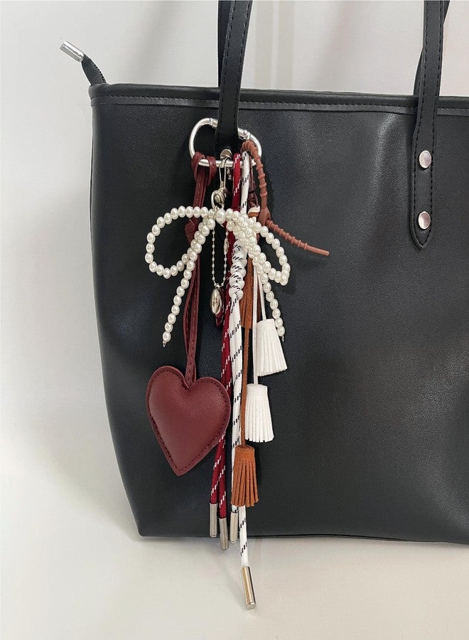 QTKJ Red Tassels, Bow and Hearts Hand-Woven Nylon Rope Keychain, Fashions Bag Charm, Aesthetic Keychain, Bag Accessories Charms for Handbag, Backpack - Image 2