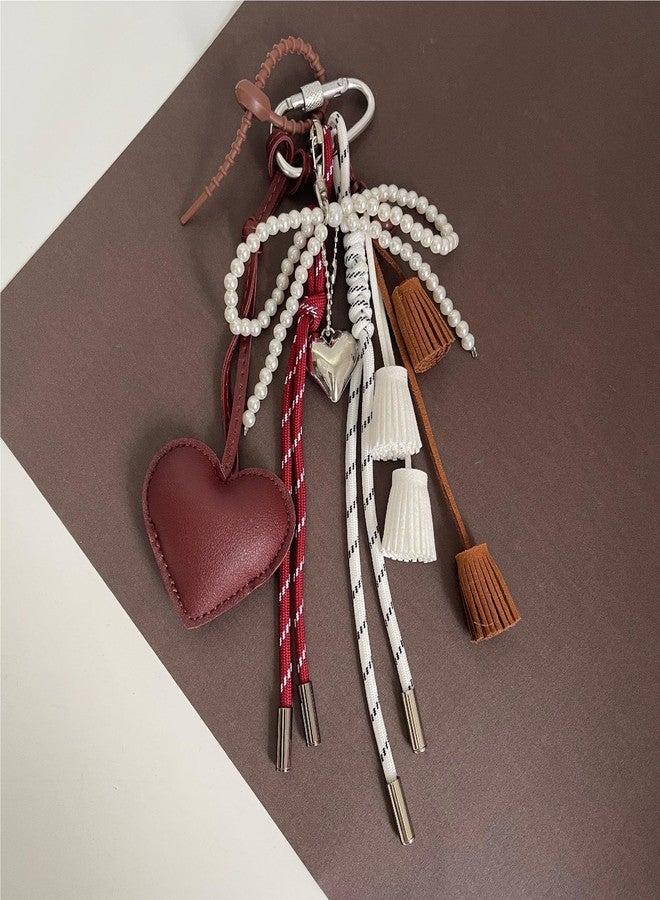 QTKJ Red Tassels, Bow and Hearts Hand-Woven Nylon Rope Keychain, Fashions Bag Charm, Aesthetic Keychain, Bag Accessories Charms for Handbag, Backpack - Image 5