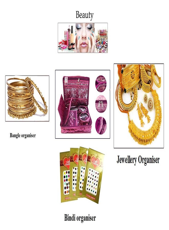 LUCES Combo Purple 2 Bangle Chain Necklace Jewelry Pouch with Cream Ring Earring Box Satin Wardrobe Organizer Jewellery Vanity Box - Image 5