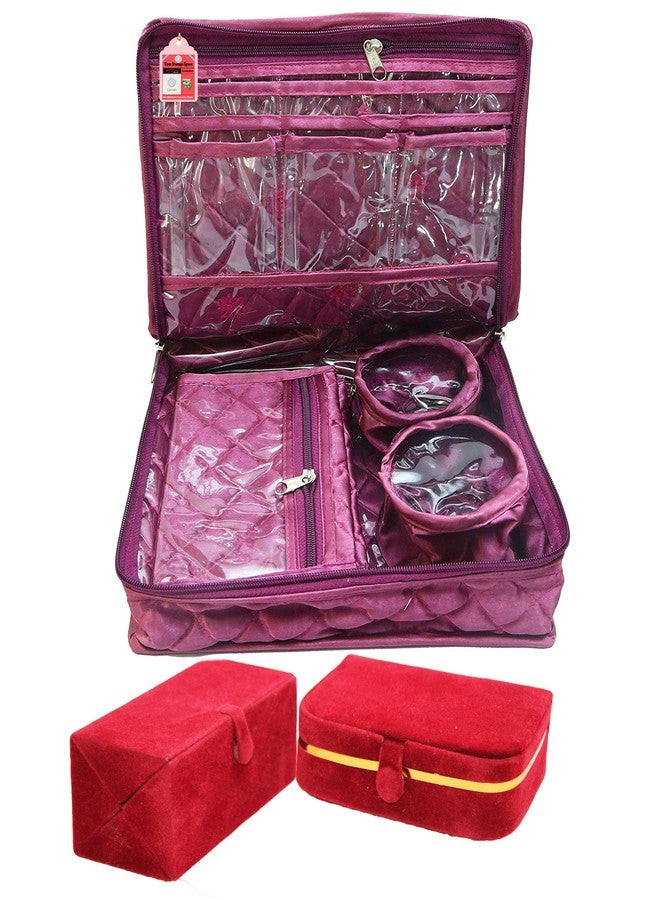 LUCES Combo Purple 2 Bangle Chain Necklace Jewelry Pouch with Cream Ring Earring Box Satin Wardrobe Organizer Jewellery Vanity Box - Image 1