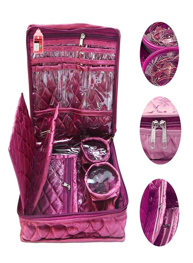 LUCES Combo Purple 2 Bangle Chain Necklace Jewelry Pouch with Cream Ring Earring Box Satin Wardrobe Organizer Jewellery Vanity Box - Image 2