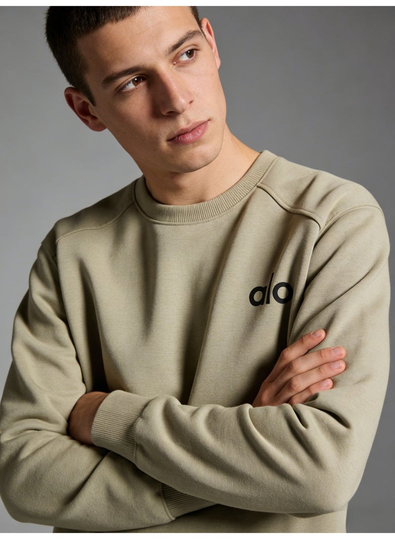 Alo World unisex khaki round neck sweatshirt - soft cotton blend pullover with minimalist logo, suitable for casual and sports casual wear - Image 3