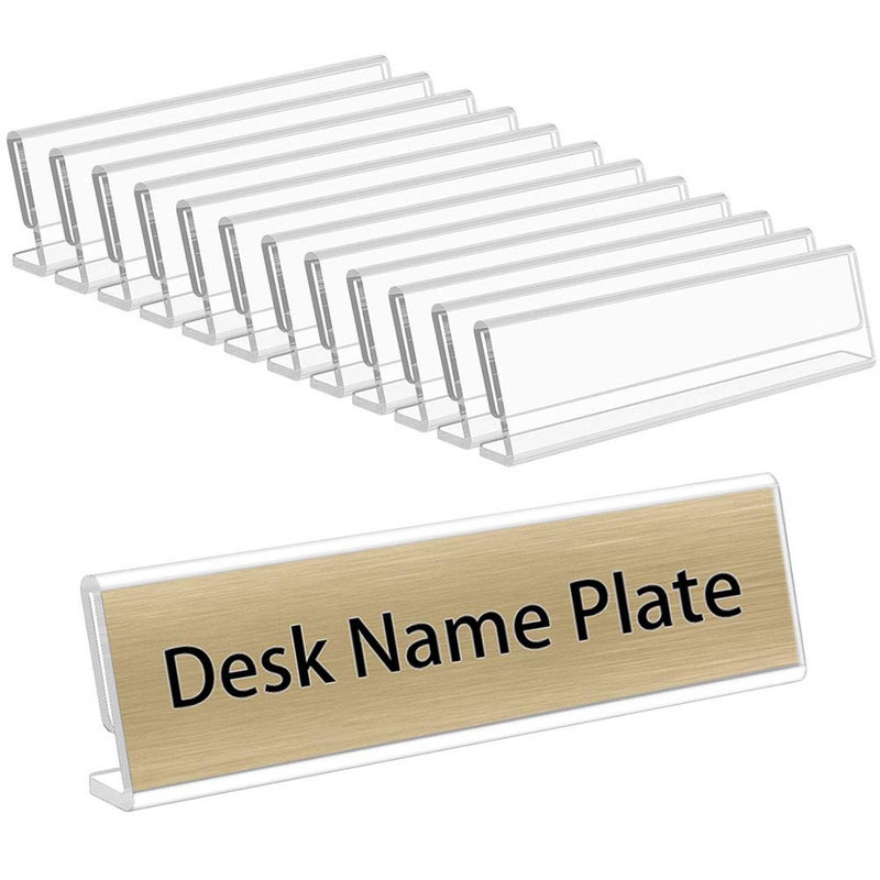 NIUBEE 12 Pack Acrylic 2x8 Name Plates for Desks,Horizontal Slant Back 2x8 Sign Holder for Table Display,Plastic Name License Plate Holder for Office Classroom Teacher Kids Woman Man,Blank - Image 1