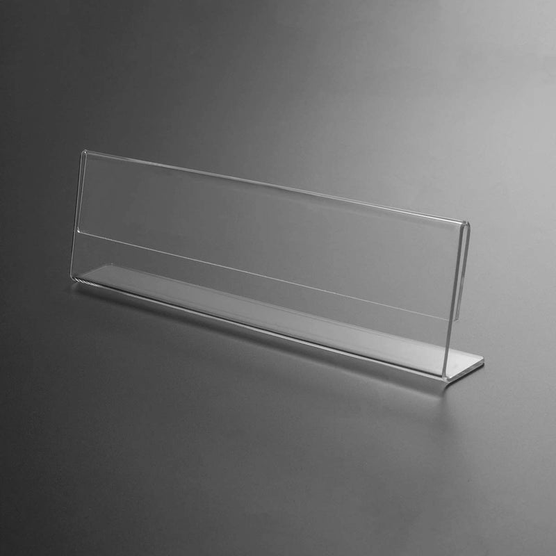 NIUBEE 12 Pack Acrylic 2x8 Name Plates for Desks,Horizontal Slant Back 2x8 Sign Holder for Table Display,Plastic Name License Plate Holder for Office Classroom Teacher Kids Woman Man,Blank - Image 3