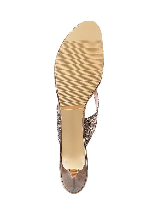 Mochi Women's Antic Gold Kitten Heel Slip On Sandals | 2 Inch Height | Synthetic Sequin Embellished Party Footwear | Lightweight Comfort | Stylish Party Festive Wear | UK 6 - Image 4