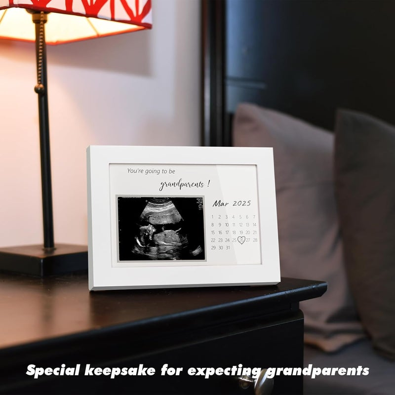 HAMUIERS Pregnancy Announcement for Grandparents Sonogram Picture Frame Baby Announcement Sign Surprise Baby Reveal Ideas to Grandparents Ultrasound Keepsake Frame First Time Grandparents Gifts White - Image 5