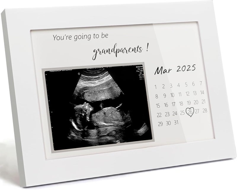 HAMUIERS Pregnancy Announcement for Grandparents Sonogram Picture Frame Baby Announcement Sign Surprise Baby Reveal Ideas to Grandparents Ultrasound Keepsake Frame First Time Grandparents Gifts White - Image 1