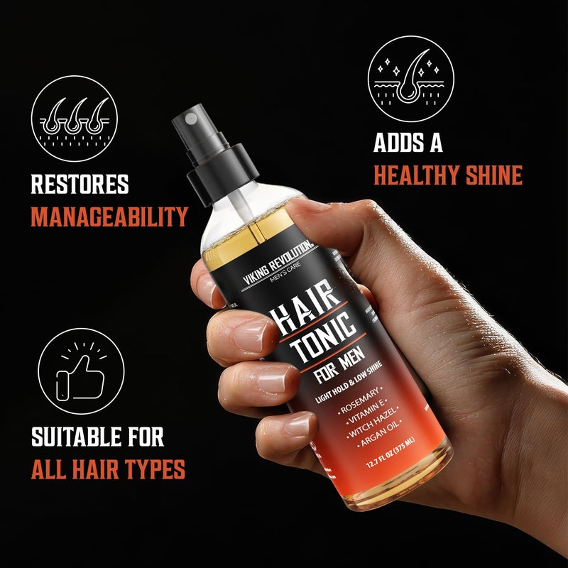 Viking Revolution Hair Tonic Men (12.7oz) - Hair Spray for Men with Sandalwood Scent - Texture Spray with Rosemary, Argan Oil, and Witch Hazel - Light Hold and Low Shine for Styling and Grooming - Image 5