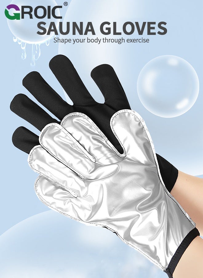 GROIC زوج من قفازات الساونا، تصميم يحتفظ بالحرارة للتدريب واللياقة البدنية، قفازات الساونا لفقدان الوزن وتنظيف اليدين، أغطية يد معززة بالعرق مطلية بالفضة - Image 2