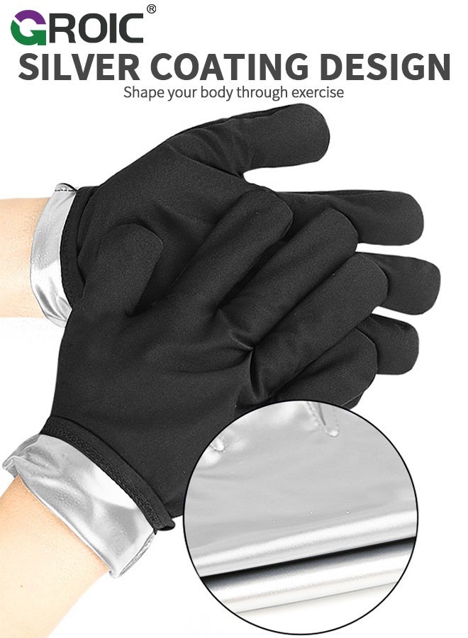 GROIC زوج من قفازات الساونا، تصميم يحتفظ بالحرارة للتدريب واللياقة البدنية، قفازات الساونا لفقدان الوزن وتنظيف اليدين، أغطية يد معززة بالعرق مطلية بالفضة - Image 3