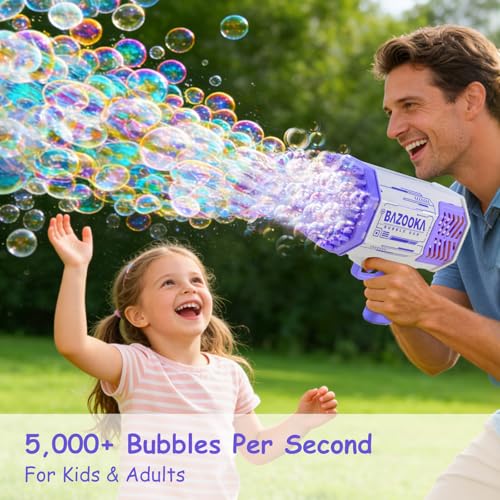 Petrella Toy Bubble Gun for Kids 69 Holes Bubble Machine for Toddlers 13 48 Girls Boys Rechargeable Bazooka Bubble Blower Guns for Wedding Summer Outdoor Party with Bubble Solution - Image 5