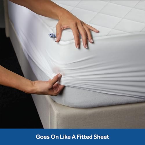 Sealy Luxury 100% Cotton Soft Top Layer, High Loft Comfort EternaLoft Fiberfill, Durable Stretch Corners Mattresses 18 Inches Deep Machine Washable Fitted Mattress Pad, Queen Size, White - Image 5